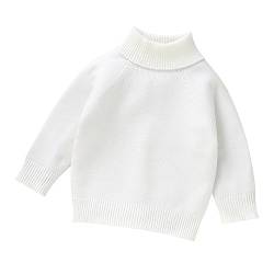 Pullover Teenager Mädchen und Mädchen, gestrickt, Rollkragenpullover mit Zopfmuster, weich, warm, für Kleinkinder, hoher Kragen, Kinderpullover (White, 12-18 Months) von TinaDeer