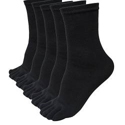 TinaDeer 5 Paare Sportsocken, Herren Einfarbig Zehensocken Baumwolle Männer Fünf Finger Socken Sport Laufende Socken mit Zehen, Freie Größe (38-46) (Schwarz) von TinaDeer