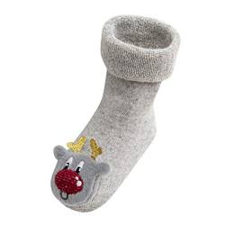 TinaDeer Antirutsch Weihnachten Cartoon Babysocken Neugeboren Baby Kleinkinder Mädchen Jungen Baumwolle Socken Herbst Winter Socken Dick warm Socken für Baby 0-3 Jahre (Grau, 0-12 Monate) von TinaDeer