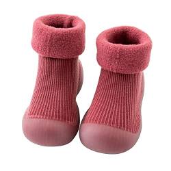 TinaDeer Baby Kleinkind Jungen Mädchen Socken Schuhe Bodensocken Atmungsaktiv Sockenschuhe Rutschfest Krabbelschuhe Herbst Winter Warm Babyschuhe Weicher Lauflernschuhe (Weinrot, 26 EU) von TinaDeer