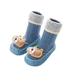 TinaDeer Baby Mädchen Jungen Cartoon Sockenschuhe Kleinkind Socken Schuhe Rutschfest Bodensocken Atmungsaktiv Krabbelschuhe Herbst Winter Warm Lauflernschuhe Weicher Babyschuhe (Blau, 18.5 EU) von TinaDeer