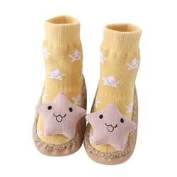 TinaDeer Baby Mädchen Jungen Rutschfest Sockenschuhe Kleinkind Socken Schuhe Cartoon Bodensocken Atmungsaktiv Krabbelschuhe Herbst Winter Warm Lauflernschuhe Weicher Babyschuhe (Gelb, 22 EU) von TinaDeer