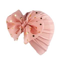 TinaDeer Baby Mädchen Turban Hüte mit Schleife Neugeboren Kleinkind Stirnband Haarband Knoten Mütze Sommer Stretch Taufe Headwear Neugeborenes Mütze Hut für 0-3 Jahre (Rosa B, 18x17cm) von TinaDeer