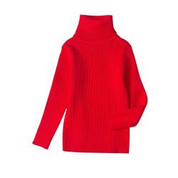 TinaDeer Baby Rolli Kleinkind Kinder Rollkragenpullover Jungen Mädchen Strickpullover Langarm Warme Sweatshirt Rundhalsausschnitt Strick Pullover Herbst Winter Kleidung (Rot, 12-18 Monate) von TinaDeer