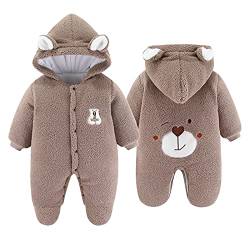 TinaDeer Baby Schneeanzüge Winter Overall mit Kapuze Strampler Fleece Fuß für Babys Neugeborene Kleinkind Mädchen Jungen Warm Jumpsuit 0-12 Monate (Braun C, 6-9 Monate) von TinaDeer