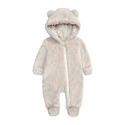 TinaDeer Baby Schneeanzüge Winter Overall mit Kapuze Winter Strampler Fleece Overall mit Fuß für Babys Neugeborene Kleinkind Mädchen Jungen Warm Jumpsuit für 0-12 Monate (Beige, 0-3 Monate) von TinaDeer