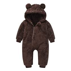 TinaDeer Baby Schneeanzüge Winter Overall mit Kapuze Winter Strampler Fleece Overall mit Fuß für Babys Neugeborene Kleinkind Mädchen Jungen Warm Jumpsuit für 0-12 Monate (Dunkelbraun, 18-24 Monate) von TinaDeer