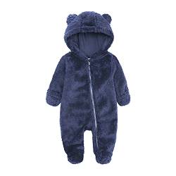 TinaDeer Baby Schneeanzüge Winter Overall mit Kapuze Winter Strampler Fleece Overall mit Fuß für Babys Neugeborene Kleinkind Mädchen Jungen Warm Jumpsuit für 0-12 Monate (Marine, 3-6 Monate) von TinaDeer