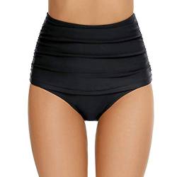 TinaDeer Bikinihose Damen Bauchweg High Waist Bikinislip Ruched Klassische Badehose Einfarbig Hoher Taille Schwimmhose Sexy Bikini Slip für Frauen Gr.S-XXL, Schwarz, M von TinaDeer