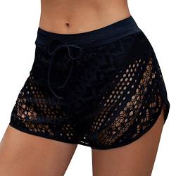 TinaDeer Damen Badeshorts Frauen Große Größe Sommer Hollow Jaquard Badehose High Waist Kurze Schwimmshorts Hotpants Schnell Trocknendes Strandhose Tankini-Shorts Gr.S-5XL (Schwarz, XXXXL) von TinaDeer