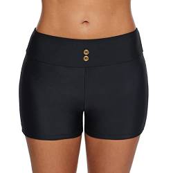 TinaDeer Damen Badeshorts Hohe Taille Kurze Schwimmshorts UV-Schutz Strand Badehose Schnell Trocknendes Strandhose Sommer Wasersport Bikinihose Tankinihose für Frauen Gr.S-XXL, Schwarz, M von TinaDeer