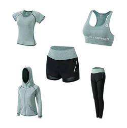 TinaDeer Damen Yoga Sportbekleidung Traingsanzug Kleidung Anzug 5er-Set Sportanzüge Jogginganzug Gym Fitness Kleidung Laufbekleidung Sportswear Sport Yoga Outfit Damen BH Leggings Set (Grün, XXXL) von TinaDeer