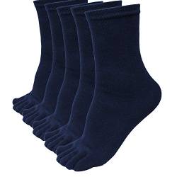 TinaDeer Herren Einfarbig Zehensocken Baumwolle Männer Fünf Finger Socken Sport Laufende Socken mit Zehen, 5 Paare Sportsocken, Freie Größe (38-46) (Marine) von TinaDeer