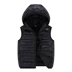 TinaDeer Kinder Jungen Mädchen Weste Jacke Steppweste mit Kapuze Baby Kleinkind Winterweste Frühling Herbst Winter Ärmellos Daunenweste Kapuzenweste für 3-12 Jahre Unisex (Black, 10-12 Years) von TinaDeer