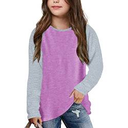 TinaDeer Kinder Mädchen Langarmshirt Spleißen Streifen Longsleeve T-Shirt Lässige Lose Bluse T-Stück Baumwolle Rundhals Langarm Tops für 4-13 Jahre Teenager (A1-Purple, 8-9 Years), A1-lila, 8-9 Jahre von TinaDeer