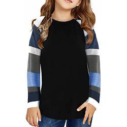 TinaDeer Kinder Mädchen Langarmshirt Spleißen Streifen Longsleeve T-Shirt Lässige Lose Bluse T-Stück Baumwolle Rundhals Langarm Tops für 4-13 Jahre Teenager Mädchen von TinaDeer