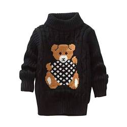 TinaDeer Kinder Rollkragenpullover Jungen Mädchen Strickpullover Winter Weihnachten Strick Pullover Pulli Baby Kleinkind Sweatshirt Langarm Strickpulli Bär Druck Sweater Tops (Schwarz, 2-3 Jahre) von TinaDeer