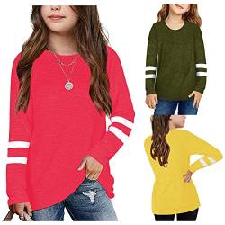 TinaDeer Langarmshirt für Kinder Mädchen Streifen Longsleeve T-Shirt Lässige Lose Bluse T-Stück Baumwolle Rundhals Langarm Tops für 4-13 Jahre Teenager Mädchen (Rot, 6-7 Jahre) von TinaDeer