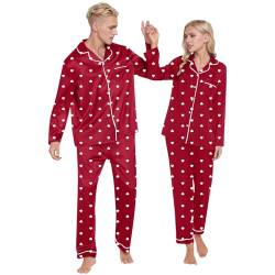 TinaDeer Pyjama Damen Herren Set Partner Pyjama 2er Set für Paare Schlafanzug mit Herz-Aufdruck Zweiteiliges Pyjamahemd Pyjamahose Set Valentinstag Paare Geschenke für Ihn und Sie10 von TinaDeer
