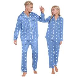 TinaDeer Pyjama Damen Herren Set Partner Pyjama 2er Set für Paare Schlafanzug mit Herz-Aufdruck Zweiteiliges Pyjamahemd Pyjamahose Set Valentinstag Paare Geschenke für Ihn und Sie4 von TinaDeer