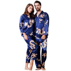TinaDeer Pyjama für Damen Herren, Partner Pyjama 2er Set für Paare, Pyjamahemd Pyjamahose Herren Damen Set, Chinesischen Drachen Schlafanzug Set, Valentinstag Paare Geschenke für Ihn und Sie6 von TinaDeer