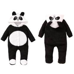 TinaDeer Schlafanzug Jungen 92 Set Langarm Cartoon Panda Neugeborenen Strampler Overalls Kinder Herbst Winter Kleidung Schlafanzug Jungen 80 (B#Black, 3-6 Months) von TinaDeer
