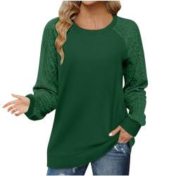 TinaDeer Strickpullover Damen Sweatshirt Oversized Pullover Herbst Outfit Damen Kabel Strickärmel Pulli Leicht Bluse Elegant Langarm Rundhals Oberteile Sweatshirts für Damen (01 Green, XXL) von TinaDeer