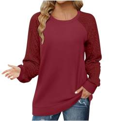 TinaDeer Strickpullover Damen Sweatshirt Oversized Pullover Herbst Outfit Damen Kabel Strickärmel Pulli Leicht Bluse Elegant Langarm Rundhals Oberteile Sweatshirts für Damen (01 Red, XXL) von TinaDeer