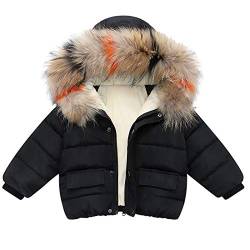 TinaDeer Unisex Baby Winter Jacke Mantel mit Pelzkragen Kapuze Mädchen Jungen Daunenjacke Daunenmantel Winterjacke Steppjacke Outwear Warme Oberbekleidung 1-5 Jahre (Schwarz, 2-3 Jahre) von TinaDeer