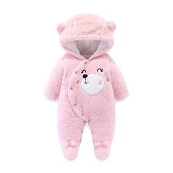 TinaDeer Unisex Baby Winter Overall mit Fuß Winter Strampler Fleece Overall mit Kapuze Schneeanzüge für Neugeborene Kleinkind Mädchen Jungen Warm Jumpsuit für 0-12 Monate (Rosa, 9-12 Monate) von TinaDeer