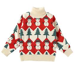 Weihnachten Kleinkind Kind Kleinkind Baby Mädchen niedlichen Cartoon Print Pullover Pullover Bluse Tops Outfits Weihnachtskleidung Strickweste Baby Mädchen (Z07 Red, 3-4 Years) von TinaDeer