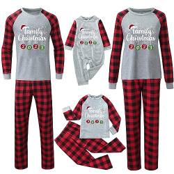 Weihnachten Plaid Print Langarm T-Shirt Top und Hose Weihnachten Nachtwäsche Urlaub Familie passende Pyjamas Outfit Jogging Einteiler Damen (E01, M) von TinaDeer