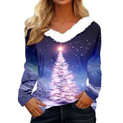 Weihnachten Pullover für Damen 3D Druck Plüsch V Ausschnitt Langarm Pulli Shirt Ugly Christmas Sweater Damen Lustig Weihnachtspullover Weihnachtspulli Weihnachts Sweatshirt von TinaDeer