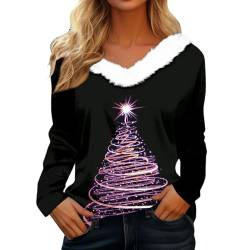 Weihnachten Pullover für Damen 3D Druck Plüsch V Ausschnitt Langarm Pulli Shirt Ugly Christmas Sweater Damen Lustig Weihnachtspullover Weihnachtspulli Weihnachts Sweatshirt von TinaDeer