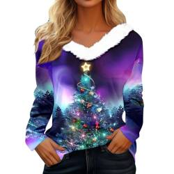 Weihnachten Pullover für Damen 3D Druck Plüsch V Ausschnitt Langarm Pulli Shirt Ugly Christmas Sweater Damen Lustig Weihnachtspullover Weihnachtspulli Weihnachts Sweatshirt von TinaDeer
