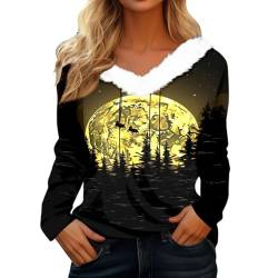 Weihnachtspullover Damen 3D Druck Plüsch V Ausschnitt Langarm Pulli Shirt Ugly Christmas Sweater Damen Lustig Weihnachtspulli Weihnachts Sweatshirt Mädchen Pullover Weihnachten Damen von TinaDeer