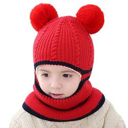 Winddichter Hut, dicke Babymützen, warmer Skischal, Schädelmütze, Kinderhaube, gestrickt, Radfahren, Winter, thermisch, Ohrenklappe, Kleinkind, Kindermütze Kleinkind Mütze Mädchen (Z01 Red, One Size) von TinaDeer