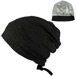 Tinabless Bonnet Schlafmütze, Satin Gefüttertes Extra Großes Slouchy Beanie Mütze, Sleep Cap für Damen Black von Tinabless