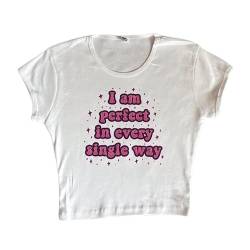 Baby-T-Shirt für Teenager, Mädchen, Y2K, Buchstaben-Druck, bauchfreies Top, Grunge, Damen-T-Shirt, Tee 32, Groß von Tinalele