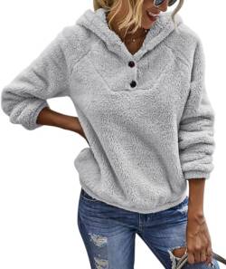 Tincini Hoodie Damen Teddy Fleece Kapuzenpullover Warm Pullover Casual Einfarbig Langarm Sweatshirt Hoodies (Grau, M) von Tincini