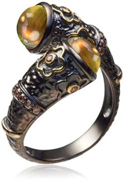 Tingle Alexandrit Ring Feiner Schmuck Schmuck für Frauen Gelbgold Blumen Schwarz Rhodium Sterling Silber Ringgröße einstellbar von Tingle