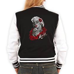 College Jacke schwarz/Weiss Damen mit Marylin Monroe Motiv : Marilyn/de los Muertos Skull Style - Collegejacke Frauen Farbe: schwarz Gr: M von Tini - Shirts