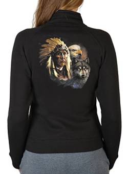 Indianer Wolf Adler Motiv Zip Sweater Damen : Indianer mit Wolf und Adler - Motiv Sweatjacke Frau Adler Gr: M von Tini - Shirts