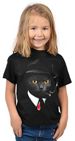 Katzen-Motiv Kindershirt - Mafia Agent Katze - buntes Katzenshirt für Kinder : Agent Cat - Tiermotiv Katze Kinder T-Shirt Gr: L = 146-152 von Tini - Shirts