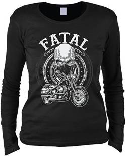 Tini - Shirts Biker Langarmshirt Frau - Langarm Damenshirt : Fatal - Damen Longsleeve Totenkopf Skull Motorrad Motiv Gr: XL von Tini - Shirts
