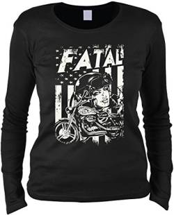 Tini - Shirts Biker Langarmshirt Frau - Langarm Damenshirt : Fatal Girl - Damen Longsleeve Usa Flagge Motorrad Stars and Stripes Gr: XXL von Tini - Shirts