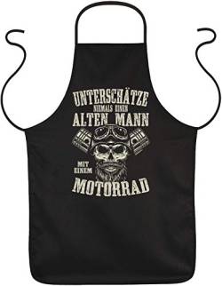 Tini - Shirts Grill-Schürze Biker Sprüche - Biker-Motiv Kochschürze : Unterschätze niemals einen alten Mann mit einem Motorrad - Motorrad-Schürze von Tini - Shirts