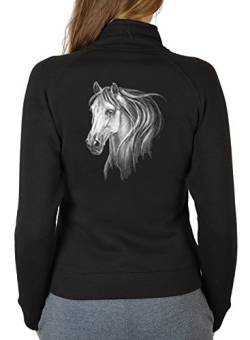 Tini - Shirts Pferdekopf Schimmel Fliegende Mähne Zip Sweater Damen : Horse - Pferde Motiv Zip Sweatshirt Frau/Sweatjacke Pferd Gr: M von Tini - Shirts