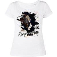 Tini - Shirts T-Shirt Pferde Motiv Damen hochwertiges Damen Shirt aus weicher Baumwolle, Pferde Damenshirt Motiv : Keep smiling von Tini - Shirts