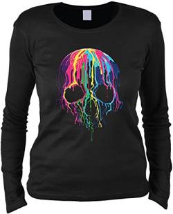 Totenkopf Neon Motiv Langarmshirt Damen - Skull Damen Longsleeve : Melting Skull - Bunter Totenkopf Langarm Shirt Frauen Gr: XXL von Tini - Shirts